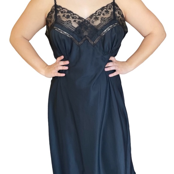 VINTAGE 1950s/60s BARBIZON BLACK ACCOLADE LACE SLIP DRESS size medium - Picture 4 of 6